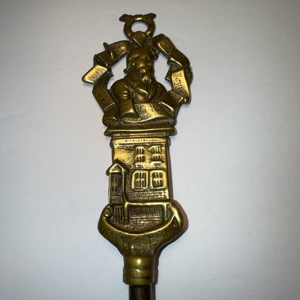 Vintage English Solid Brass Toasting Fork with Man and Building - Picture 2 of 12